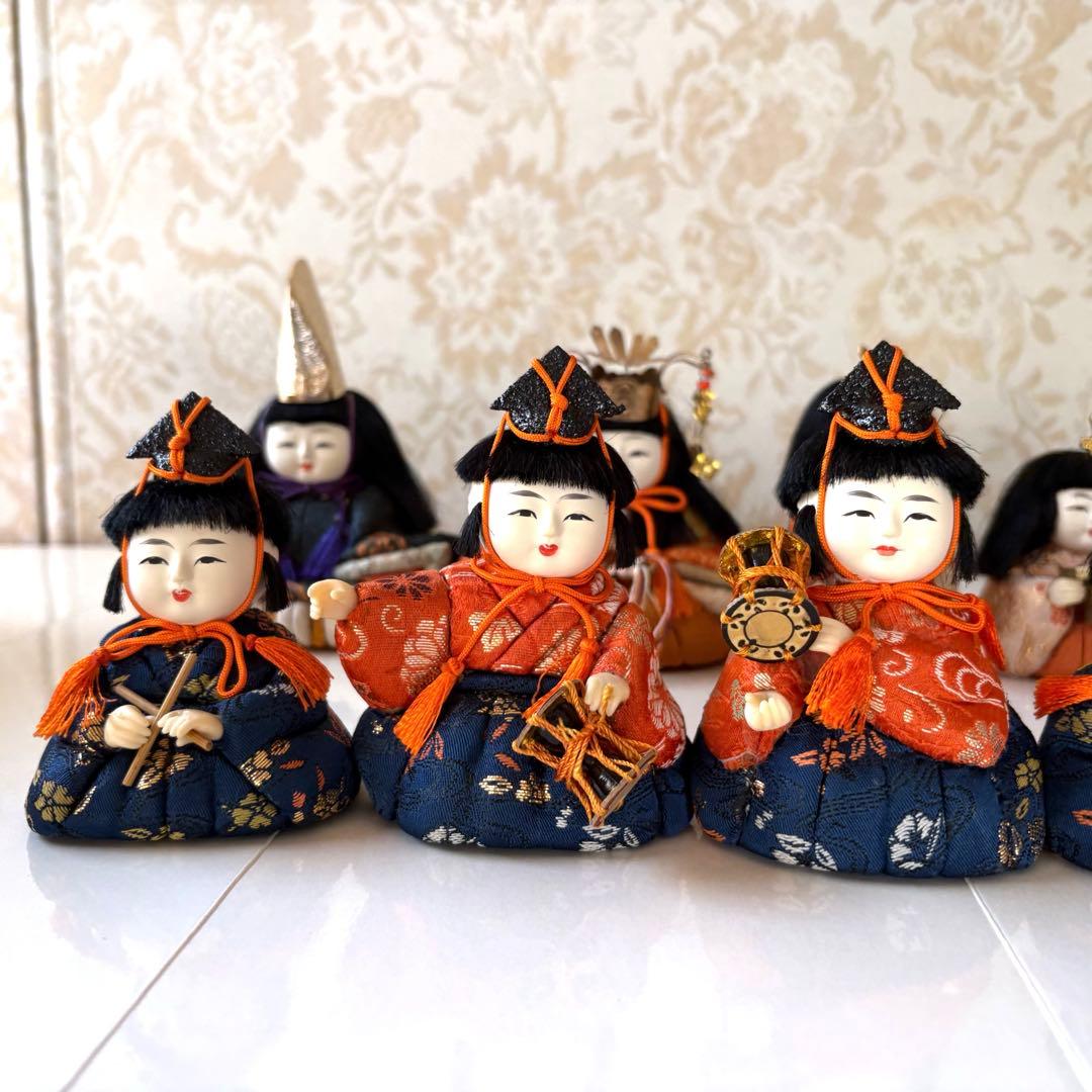 【木目込み雛人形 15人揃い／昭和42年頃購入／箱付き／小道具あり／真多呂風】