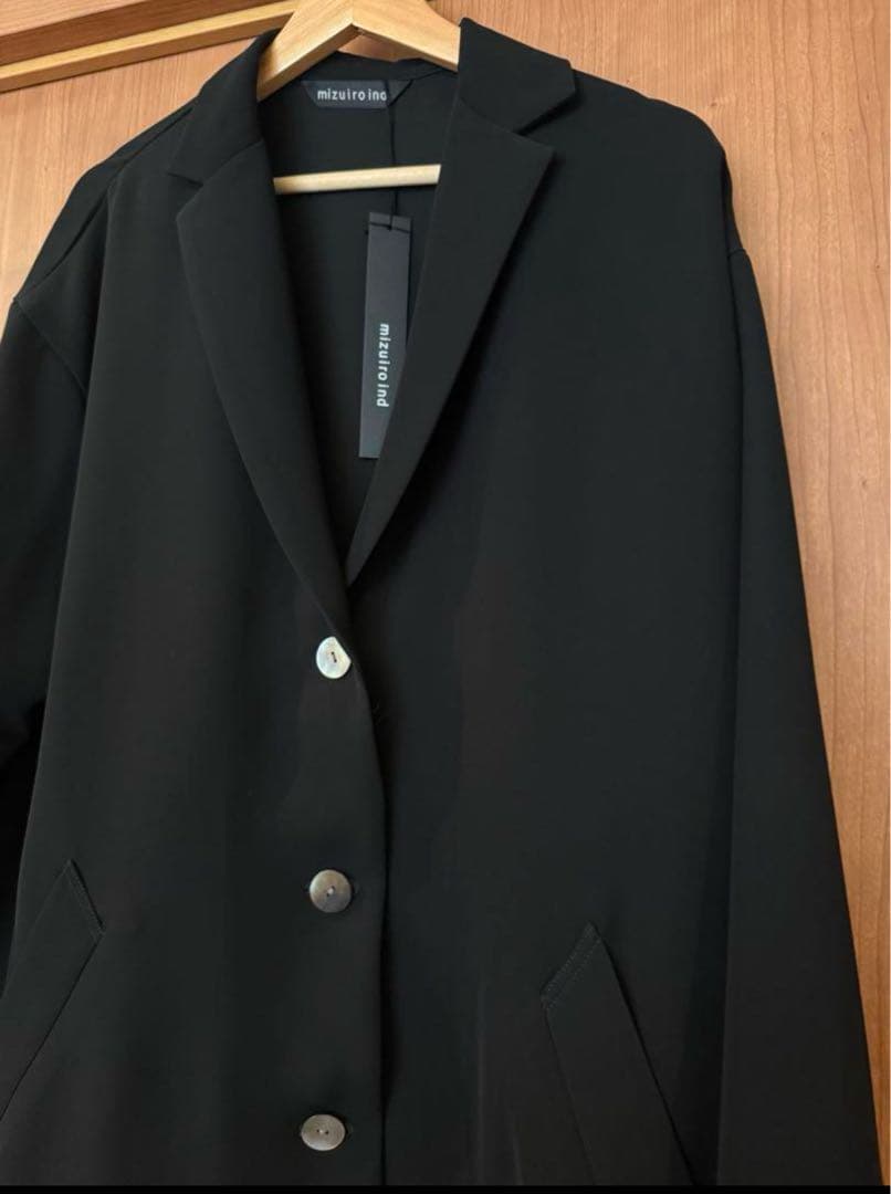 mizuiro ind(ミズイロインド)ワイドテーラードコート黒ブラック