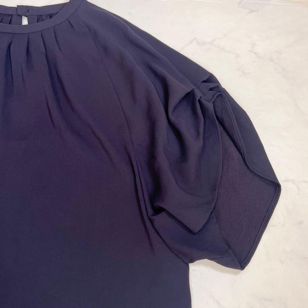 美品 ADORE アドーア ポアリージョーゼットブラウス ネイビー　洗える M