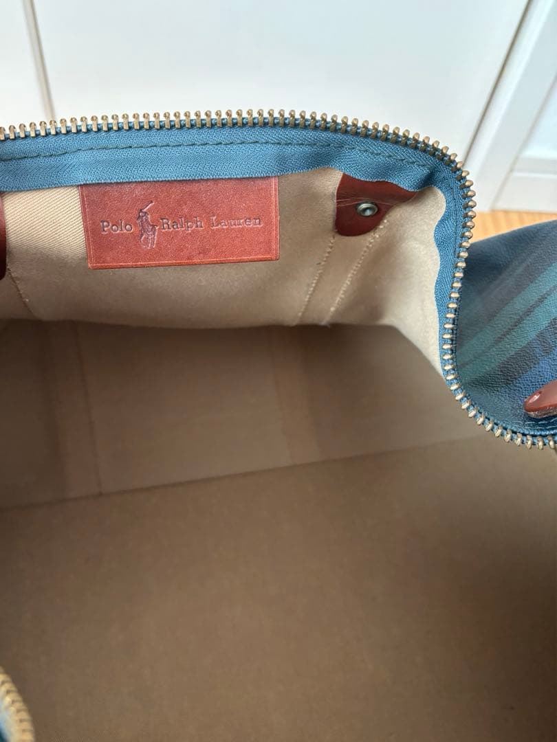 ポロラルフローレン! ボストンバッグ ダークグリーン チェック柄　大容量　鍵付き