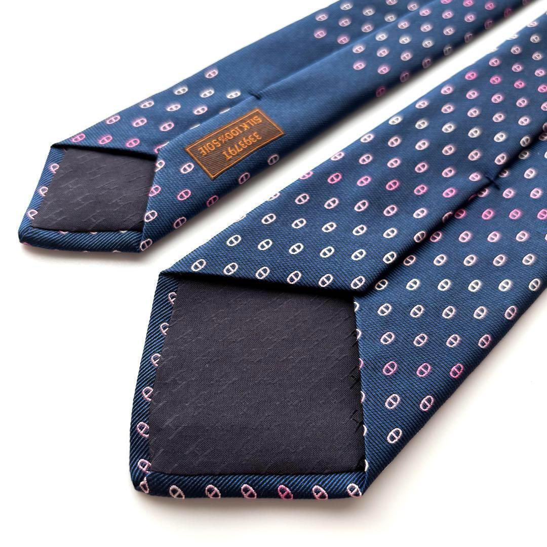 ꧁新品未使用꧂ エルメス ネクタイ ナロータイ マイヨン H柄 ネイビー マリン