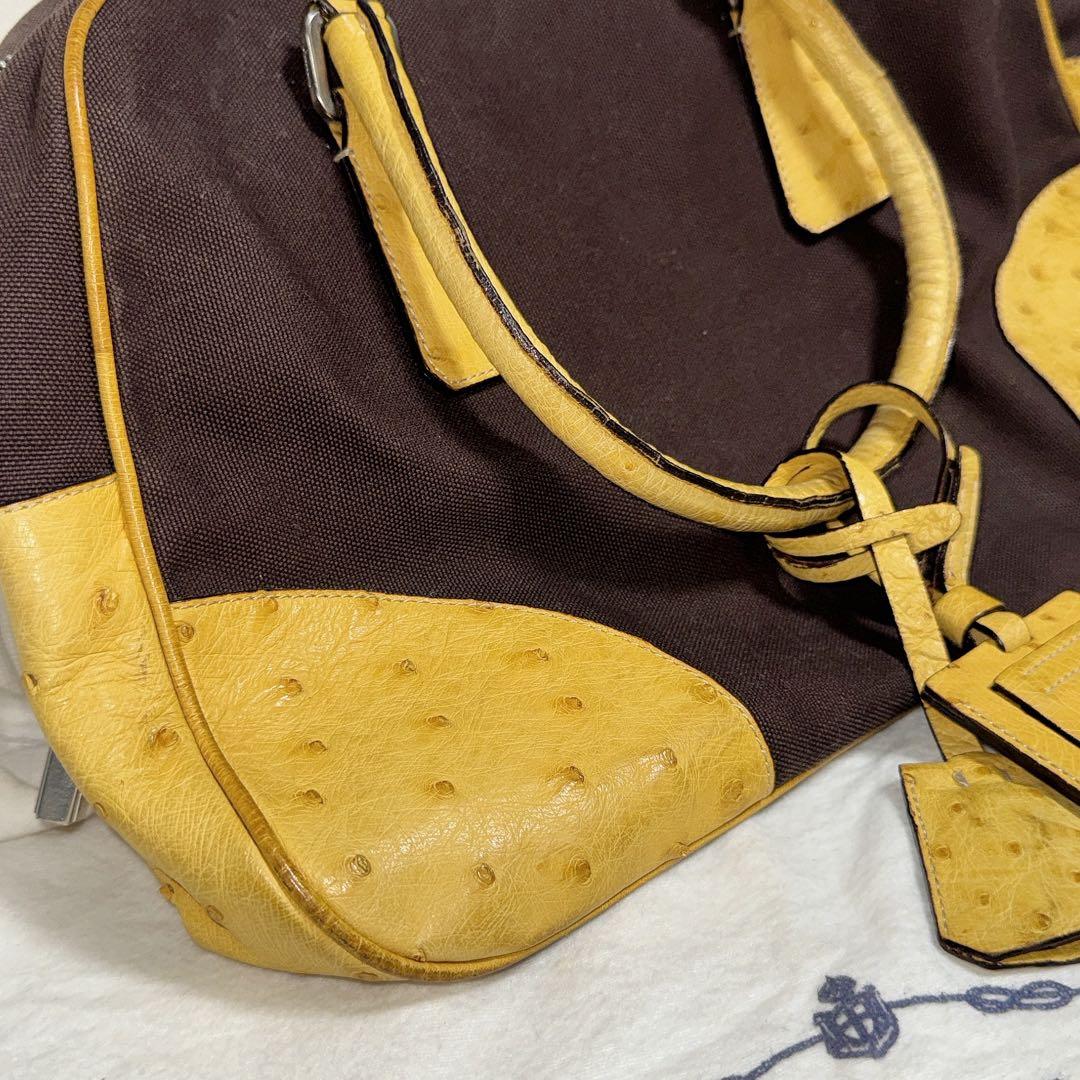 8日削除 PRADA オーストリッチ ボストンバッグ ハンドバッグ ロック キー