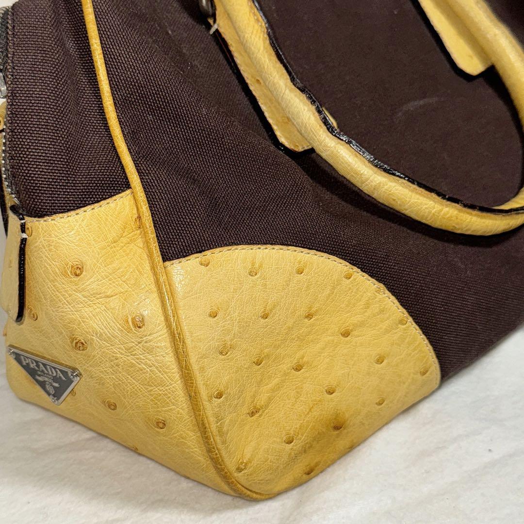 8日削除 PRADA オーストリッチ ボストンバッグ ハンドバッグ ロック キー