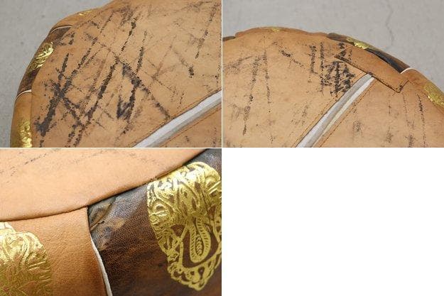 ヴィンテージ エジプト 本革 プフ クッション スツール 円形 座椅子 1