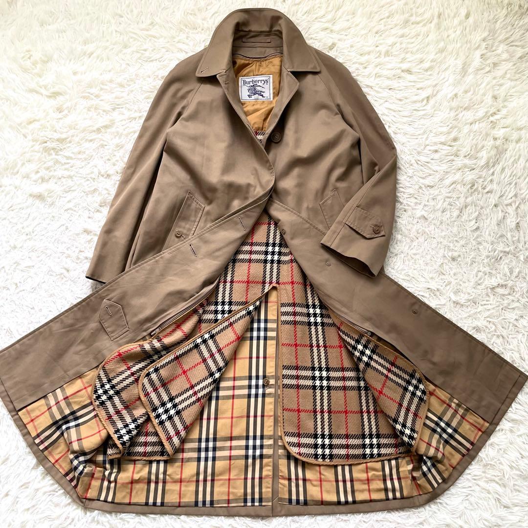 極美品 バーバリー ステンカラーコート ハニーベージュ ノバチェック ライナー