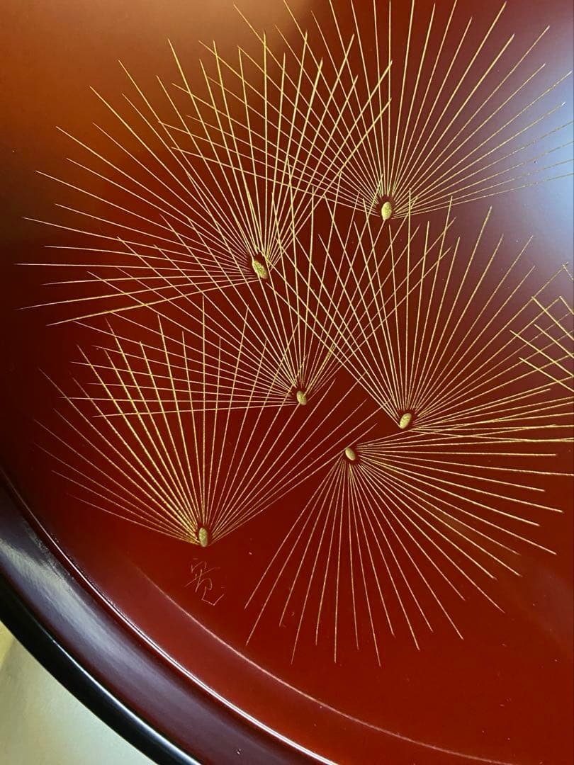 輪島塗　沈金　松紋　丸盆