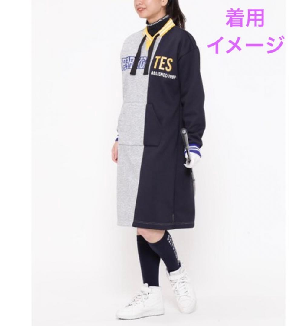パーリーゲイツ　ゴルフ　ワンピース　グレー　紺黄　秋冬　裏起毛　レディース　美品