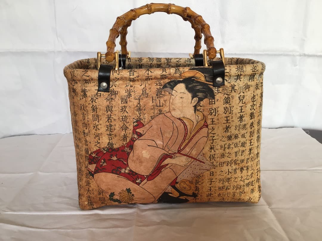 竹製手付き浮世絵かご