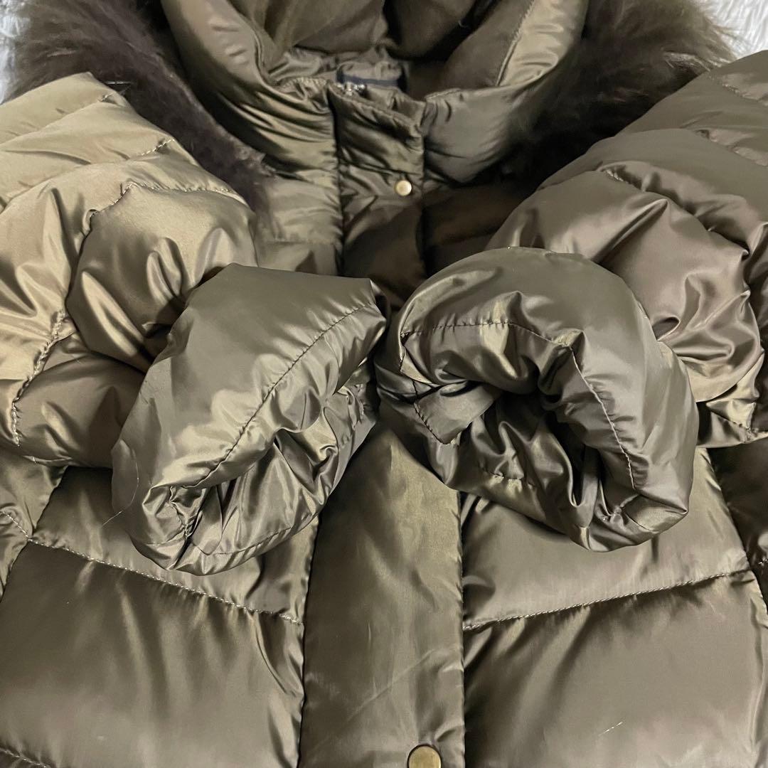 【美品】23区 洗える フード リアルファー ロング ダウンコート M カーキ