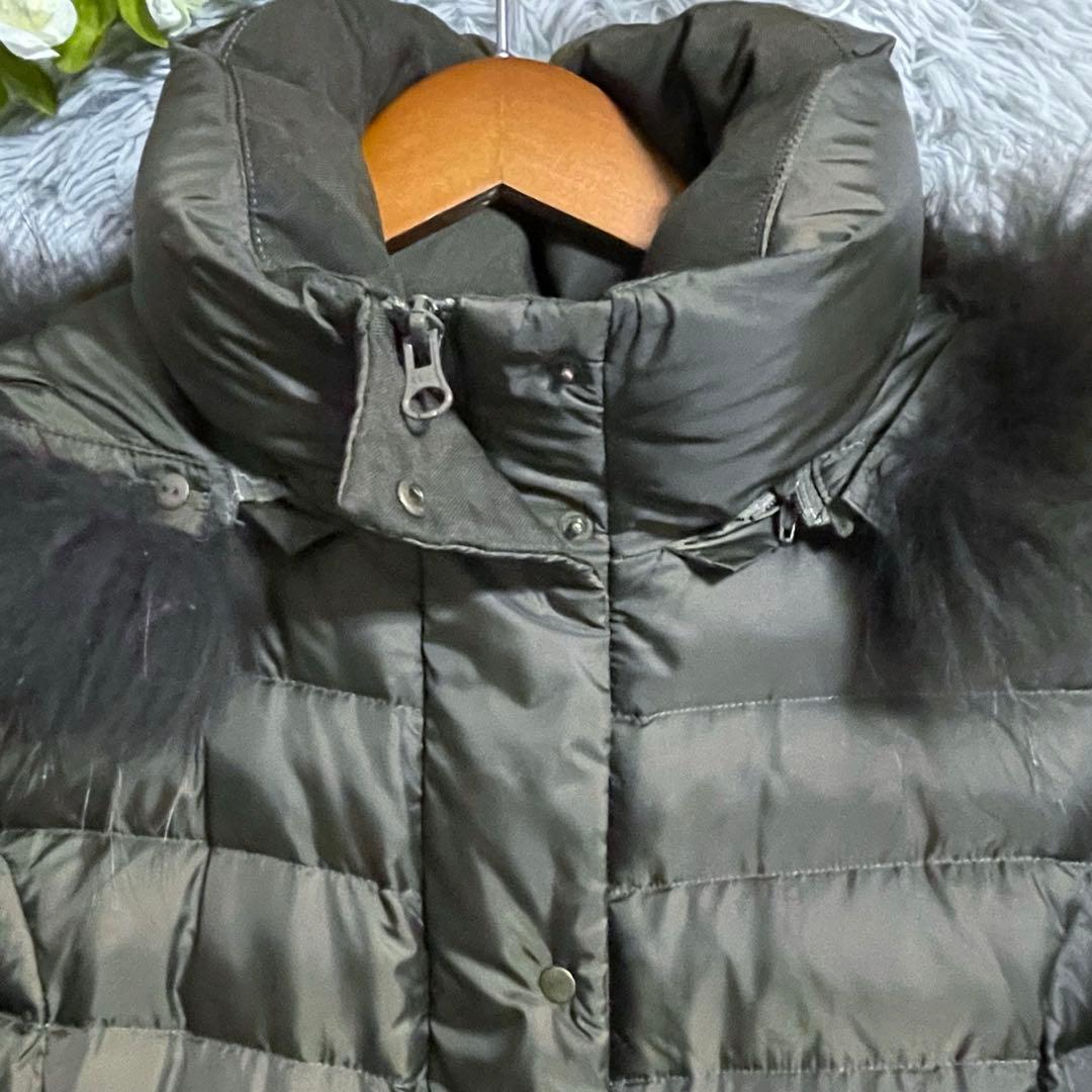 【美品】23区 洗える フード リアルファー ロング ダウンコート M カーキ