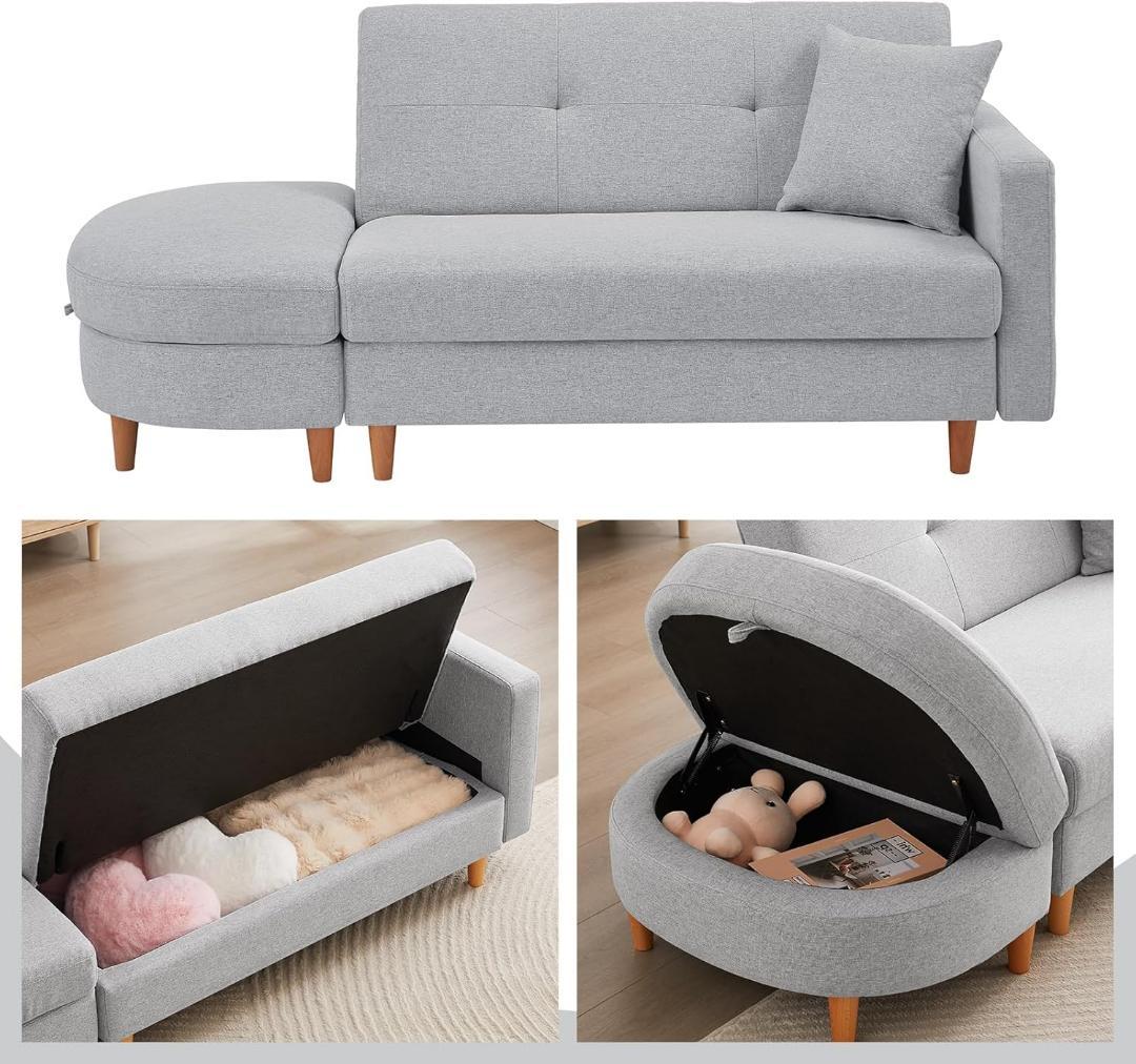 ソファ　 ソファーベッド　カウチソファ　2人掛け　オットマン付き　多機能ソファ