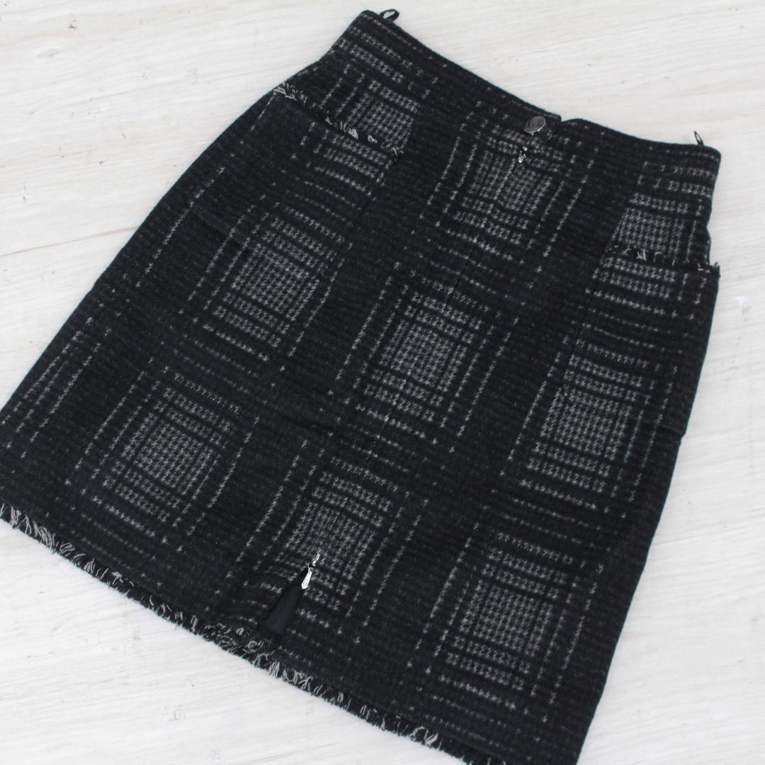 ▲美品 CHANEL/シャネル ツイード タイトスカート チェック Wファスナー