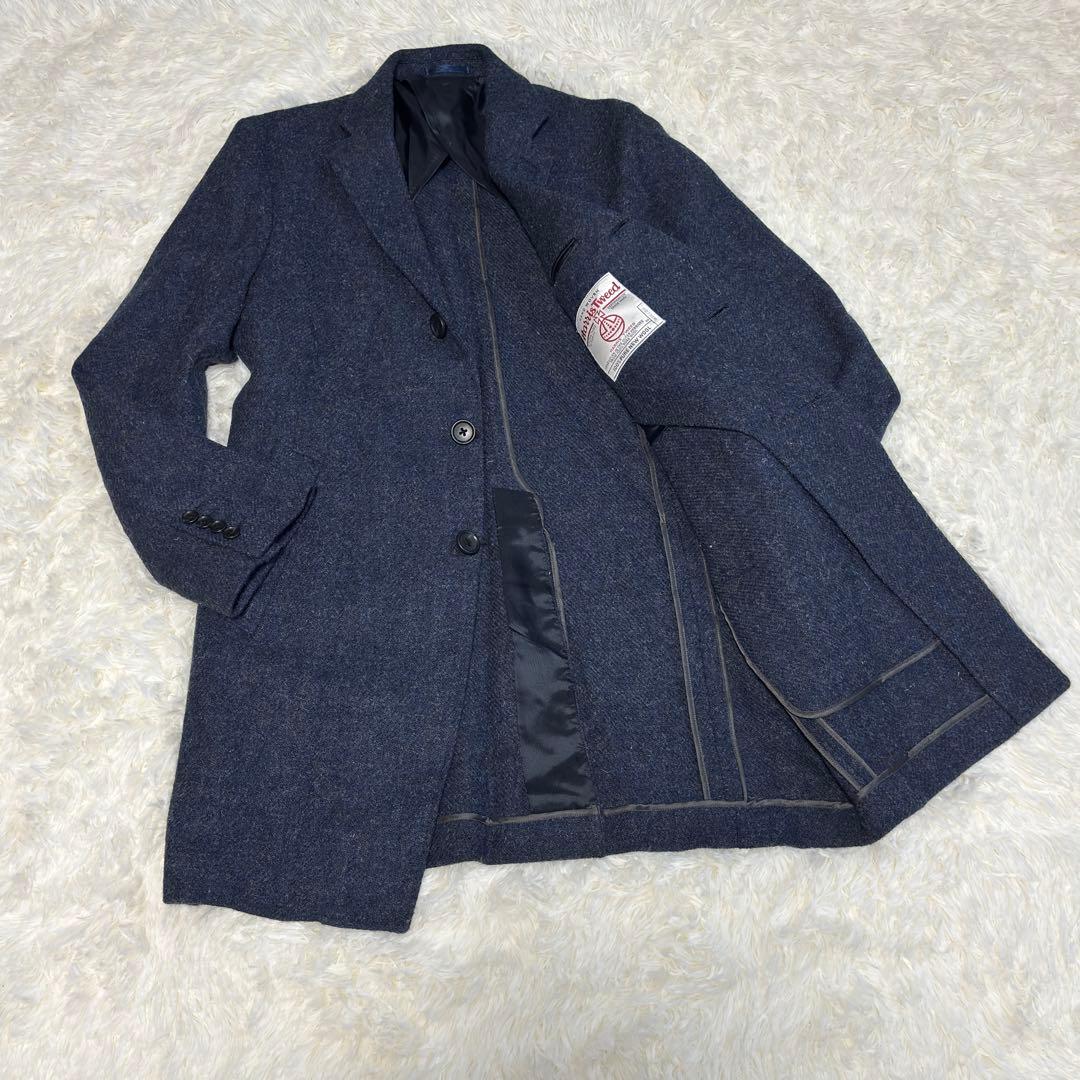 希少色 ハリスツイード　ウールロングコート チェスターコート Lサイズ