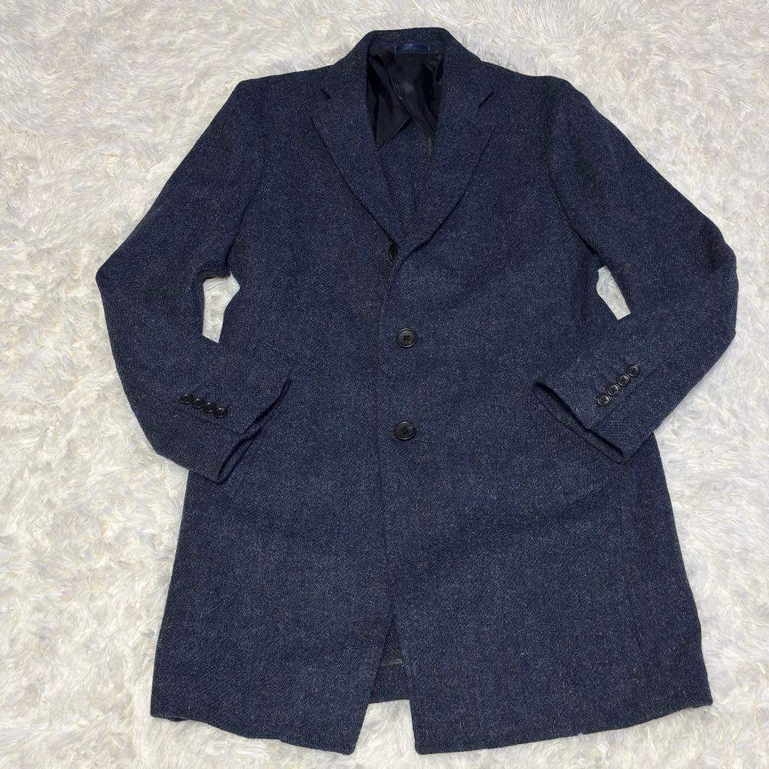 希少色 ハリスツイード　ウールロングコート チェスターコート Lサイズ