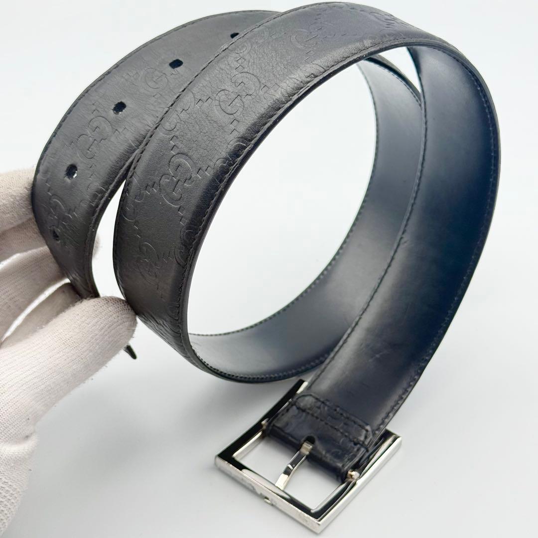 GUCCI グッチ ベルト スクエアバックル シマ GG柄 シルバー金具 レザー