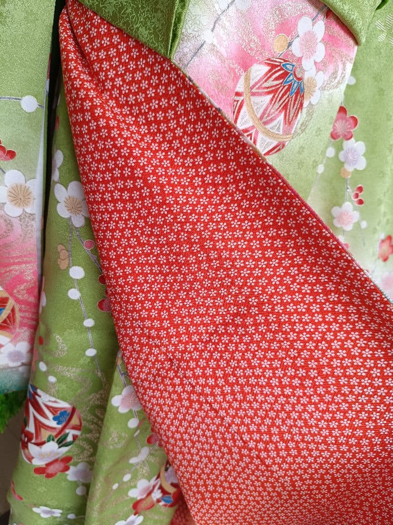 専用です☆抹茶色☆正絹着物とゴールド系袋帯☆七五三セット