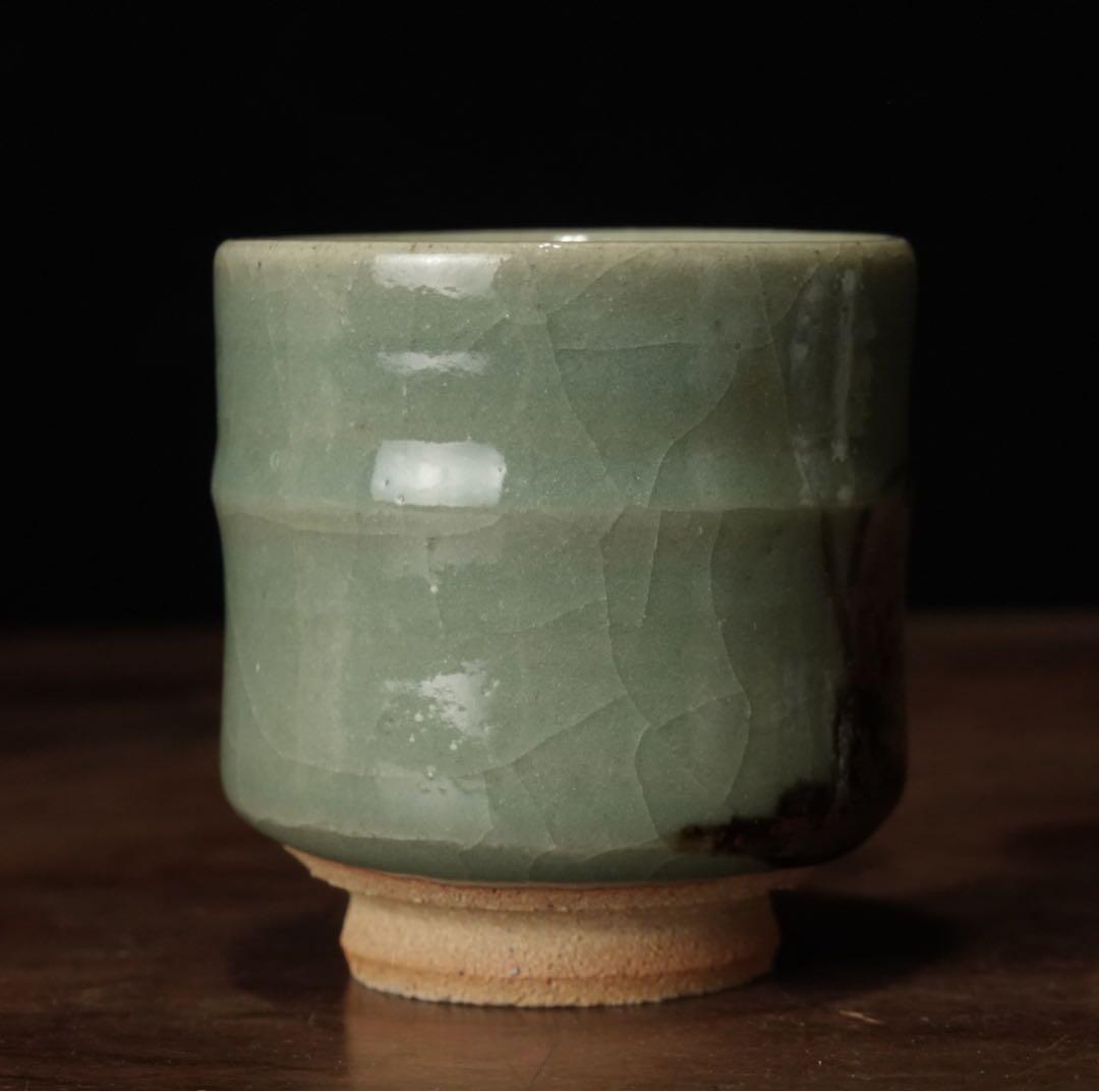 人間国宝　田村耕一　青磁　薊文　ゆのみ　湯呑　共箱　辰砂　酒器　ぐい呑　②