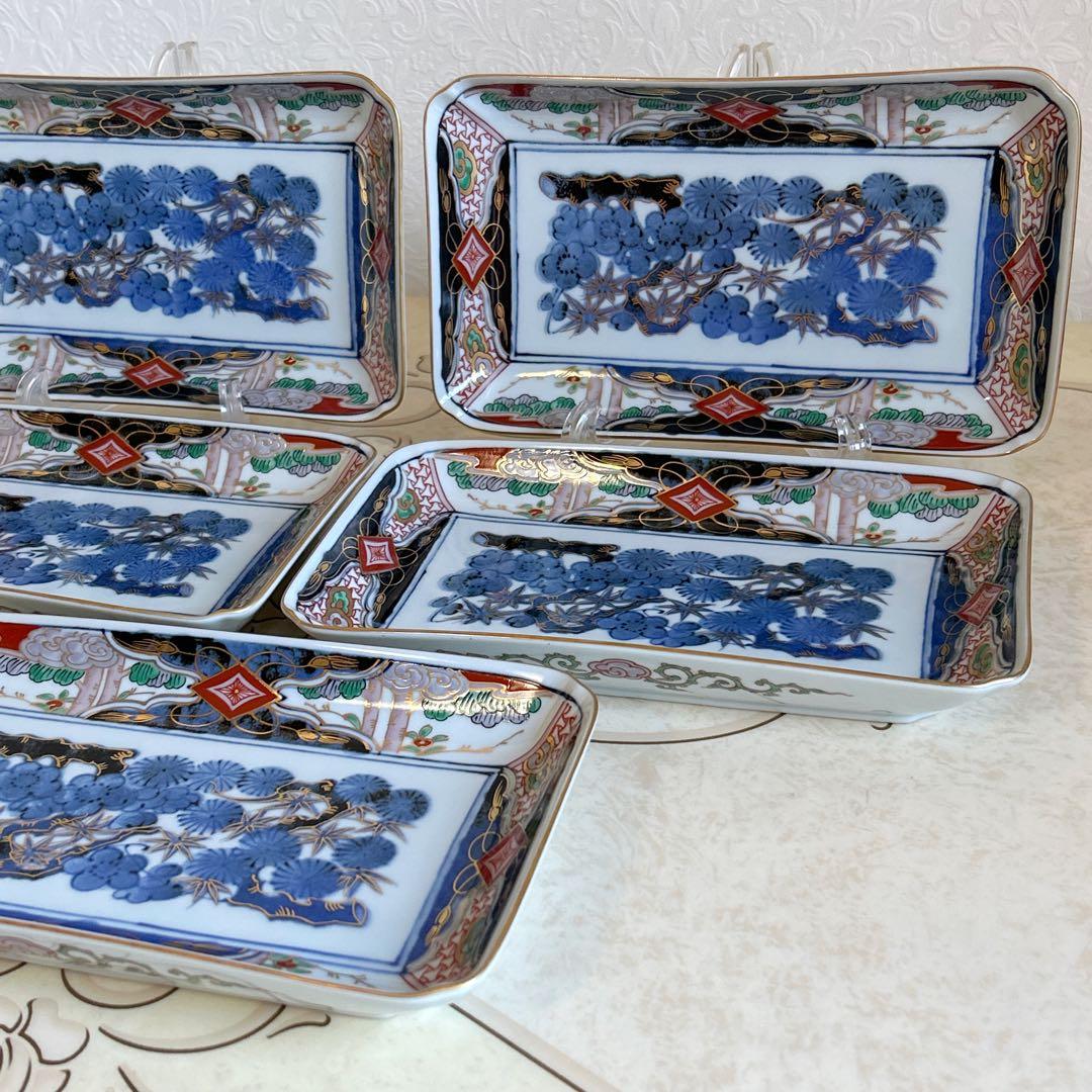 三洋陶器　龍峰窯　金彩　古伊万里　長角皿揃　5枚セット　長皿　色絵　染付　焼物皿