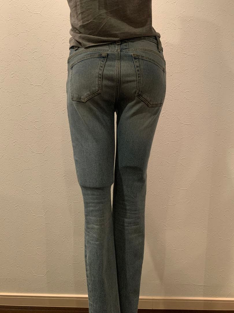 【美品】yslライトブルースキニーデニム25インチクラッシュダメージサンローラン
