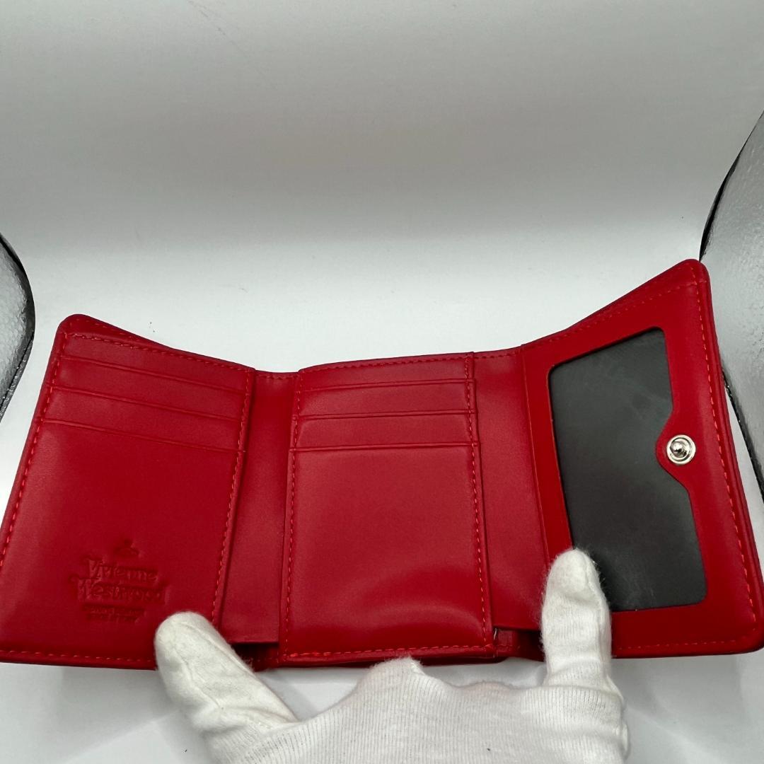 Vivienne Westwood 折財布 レッド 赤 銀 型押し がま口定番