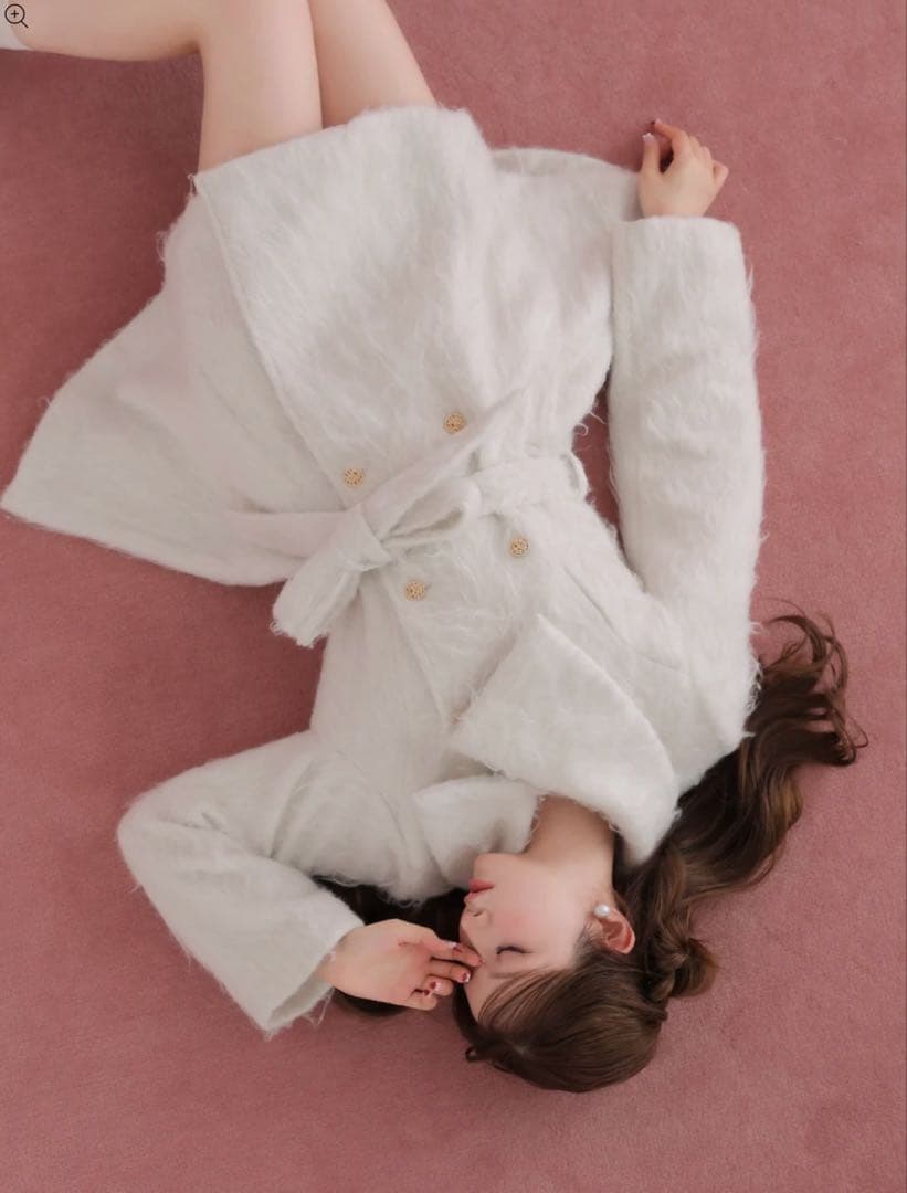 M me eme Shaggy belted coat コート　エムミーエメ 白
