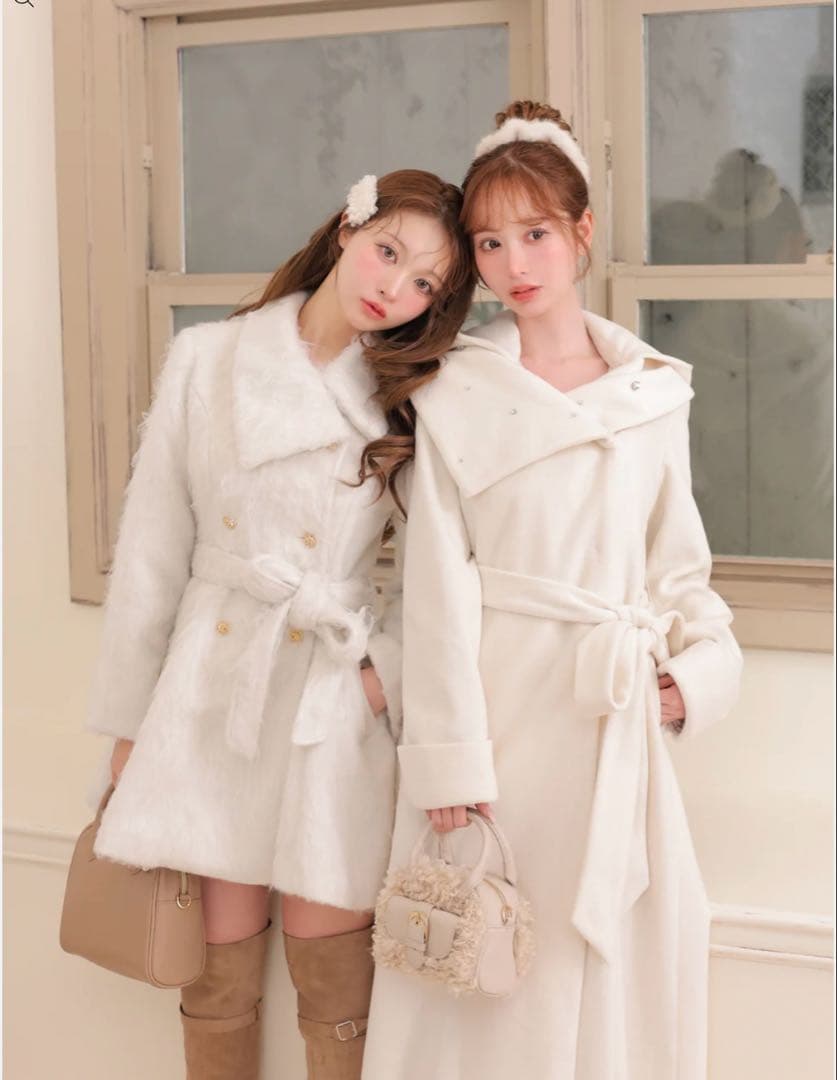 M me eme Shaggy belted coat コート　エムミーエメ 白