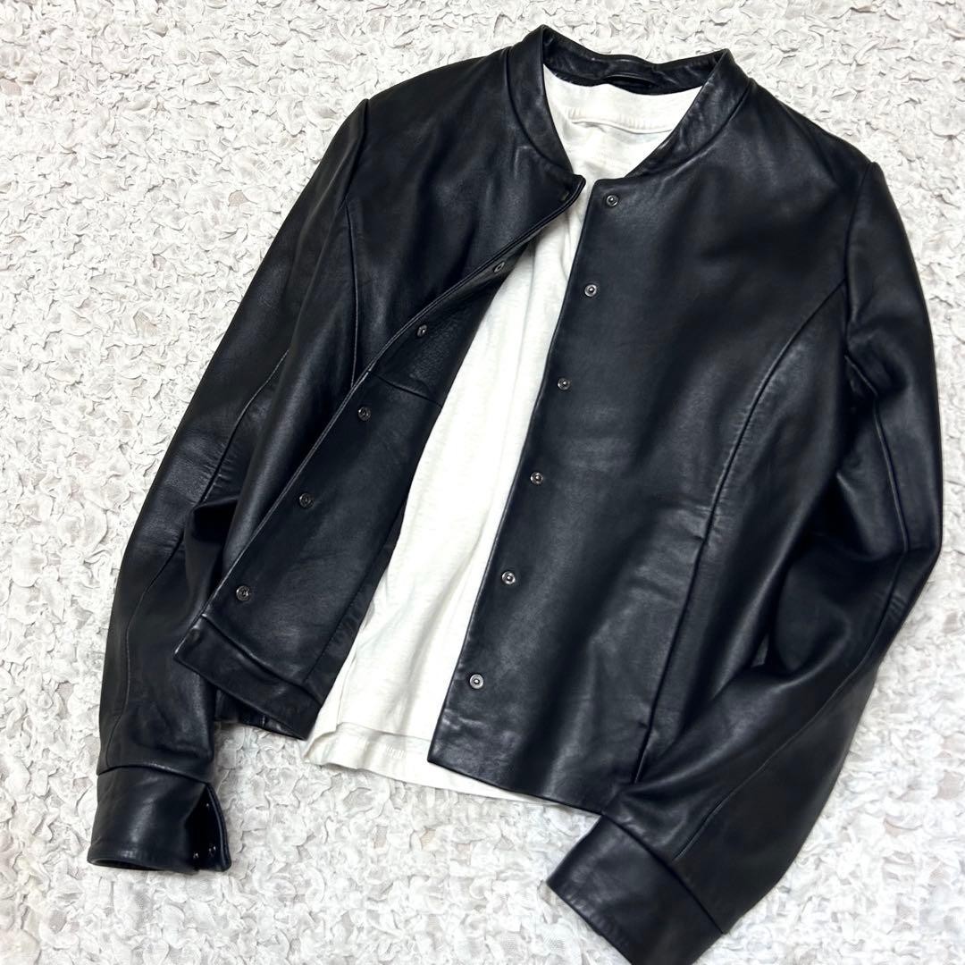 美品 コントワーデコトニエ レザージャケット シルバーボタン ラム ノーカラー