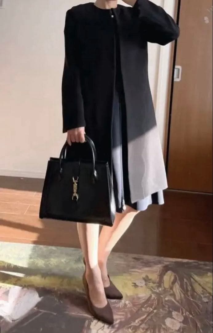 YOKO CHAN ヨーコチャン ノーカラー スカラップコートブラック 38