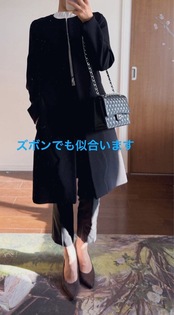 YOKO CHAN ヨーコチャン ノーカラー スカラップコートブラック 38