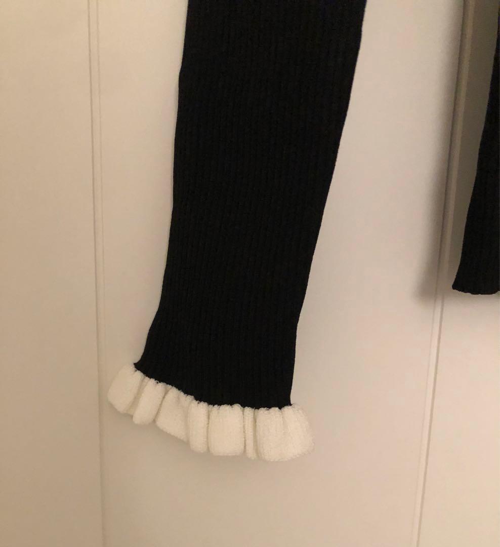 m-i-d エムプルミエ　バイカラーフリルリブニットプルオーバー