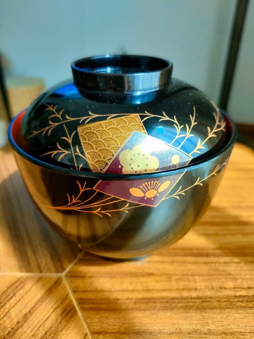 新品 汁椀 御吸物椀 ５個セット 木製 木曽漆器 金箔装飾