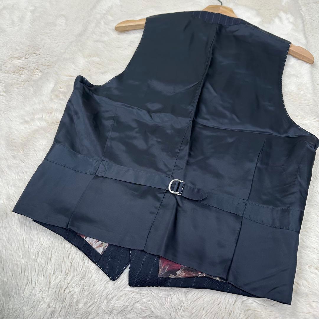美品✨ポールスミスロンドン 花柄 裏地 シルク混 ストライプベスト ジレ 紺 M