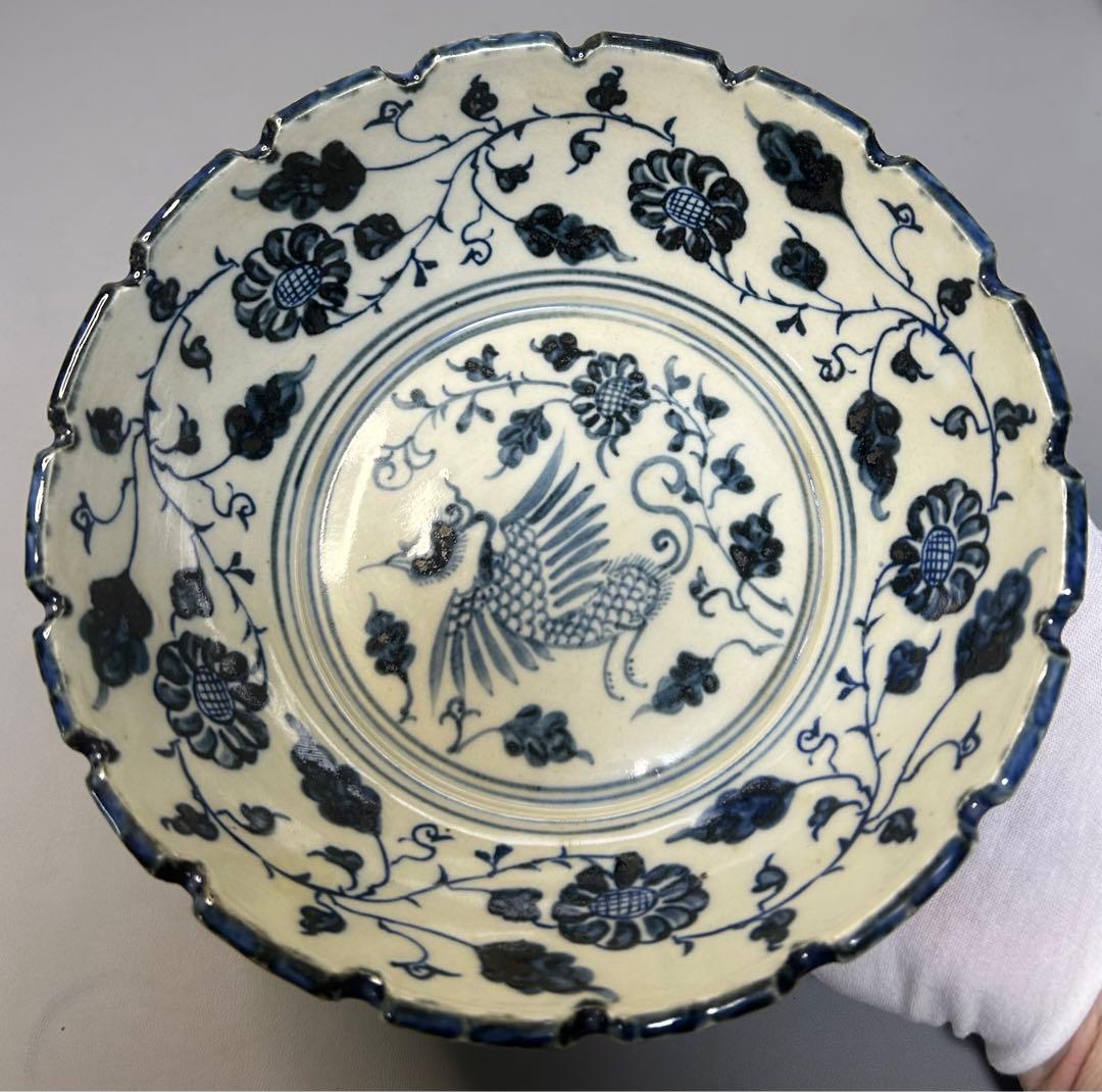中国古陶器 青花磁器鳳紋 大明正德在銘　旧家蔵出し、古美術、縁起物、一点物ボウル