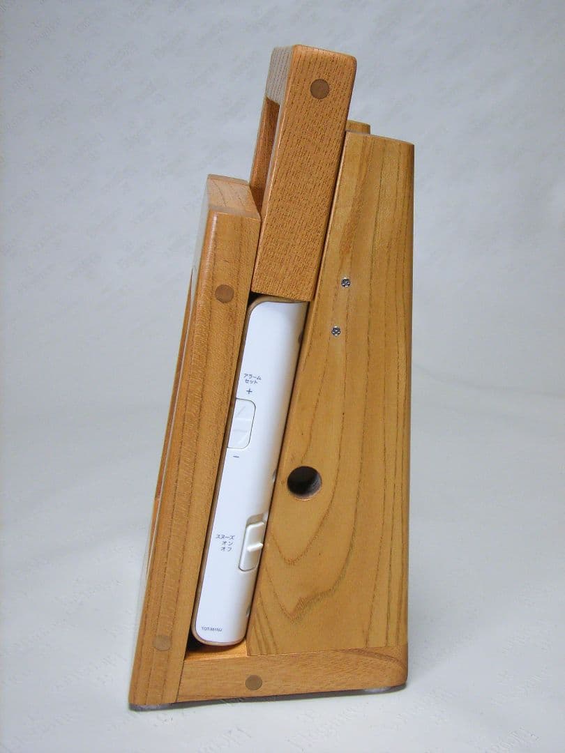 S015総欅板材ハンドル付き斜め型電波目覚まし時計（カシオTQT−351NJ使用