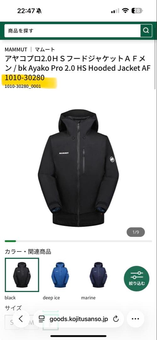 MAMMUT マムート ゴアテックス アヤコプロ ブラック　アジアL