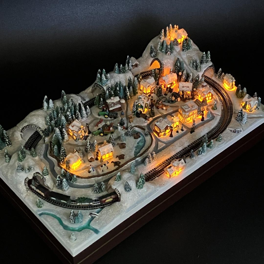 トーマスキンケード　雪景色　村のクリスマス列車　ミニチュア　ジオラマ　ライト