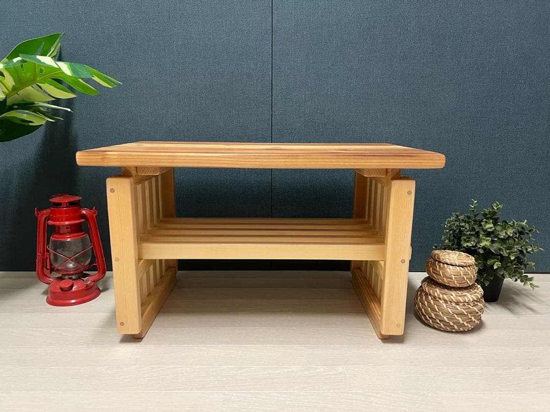 【送料無料】 ローテーブル 和風 木組縦格子 収納付き60cm 35cm 杉