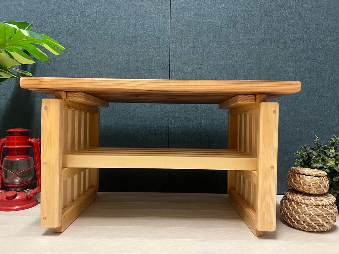 【送料無料】 ローテーブル 和風 木組縦格子 収納付き60cm 35cm 杉