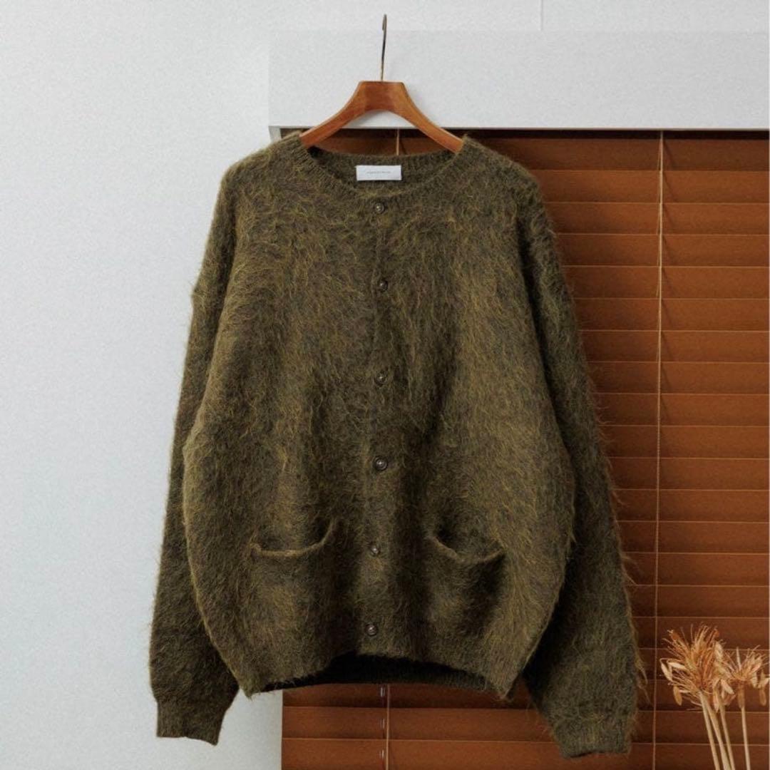 極美品　アダムエロペ　モヘヤミックスカーディガン クルーネック カーキ