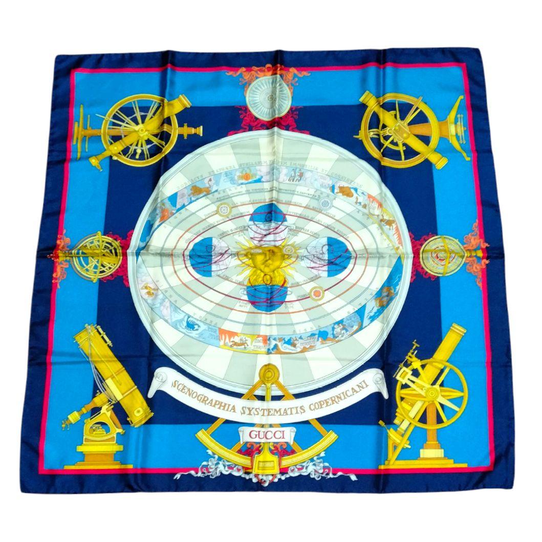 【美品】GUCCI グッチ　大判シルクスカーフ　望遠鏡　天体図
