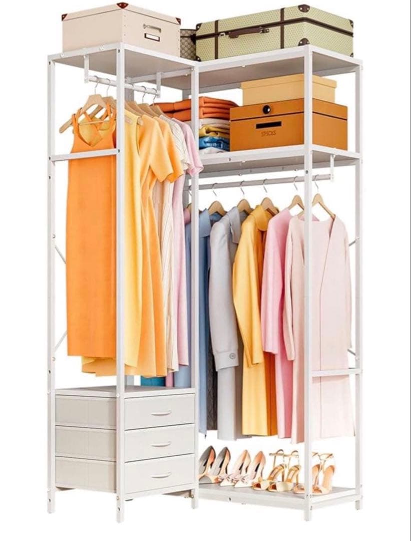 ハンガーラック 引き出し付 大容量 ワードローブ ハンガーシェルフ 洋服掛け