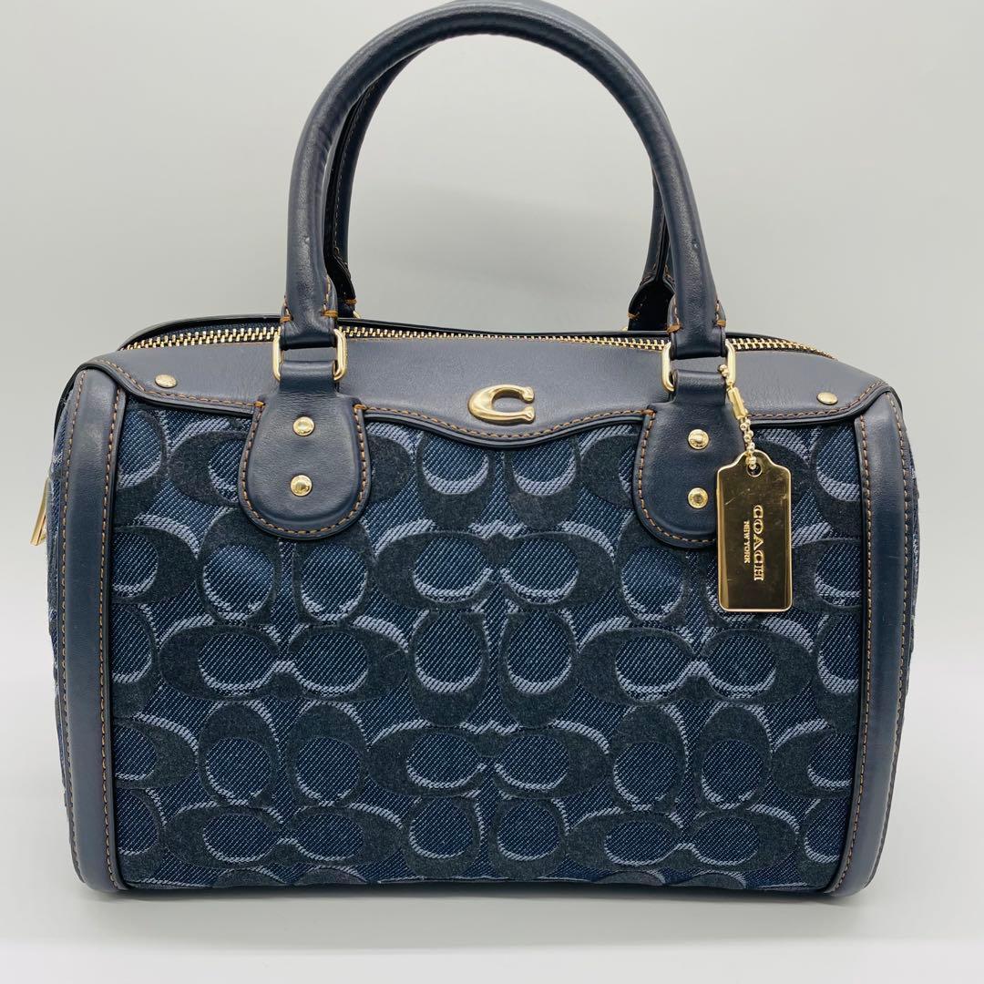 コーチ　ミニボストンバッグ　F39920 2WAY デニム　ネイビー　良品