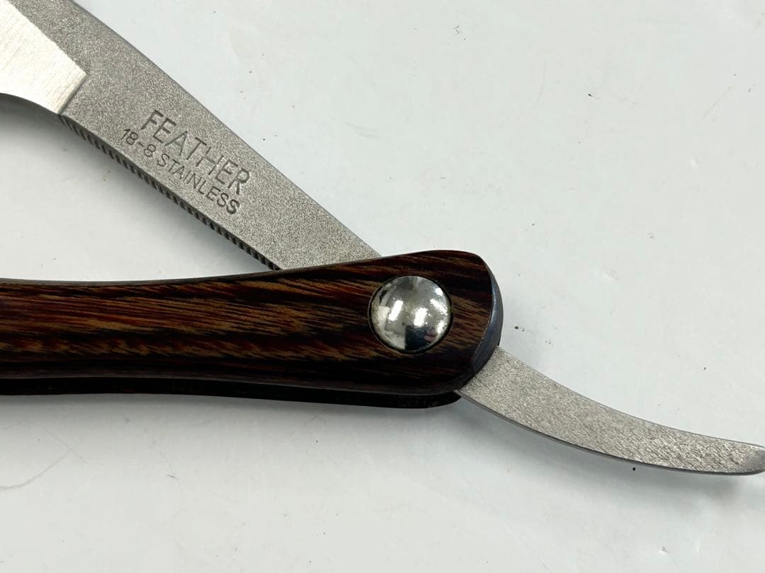 中古 美品 フェザー プロフェッショナル 木製ハンドル レザー