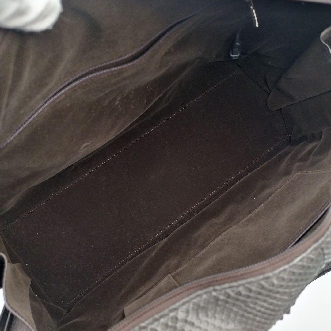 美品! パイソン 2way トートバッグ ボストン 大容量 ブラウン レザー