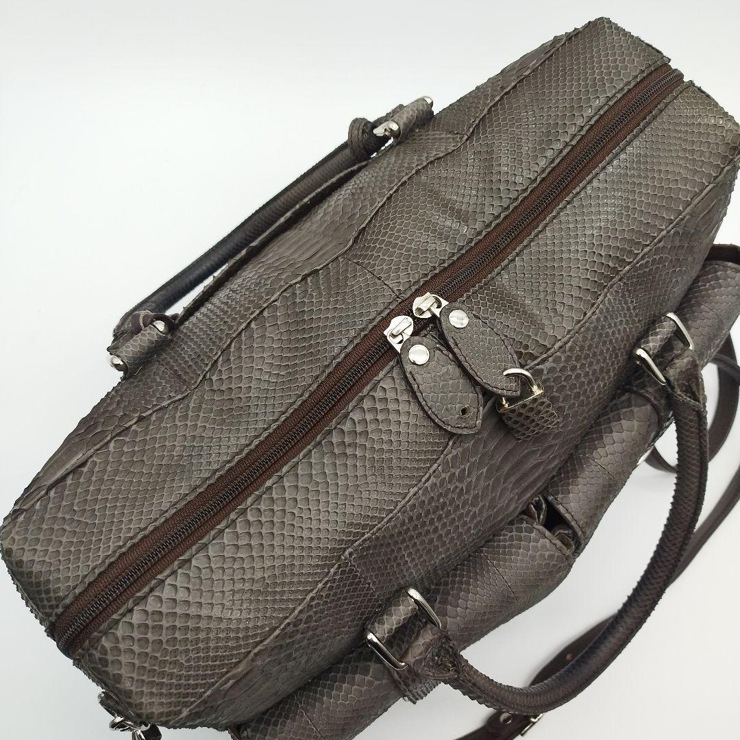 美品! パイソン 2way トートバッグ ボストン 大容量 ブラウン レザー