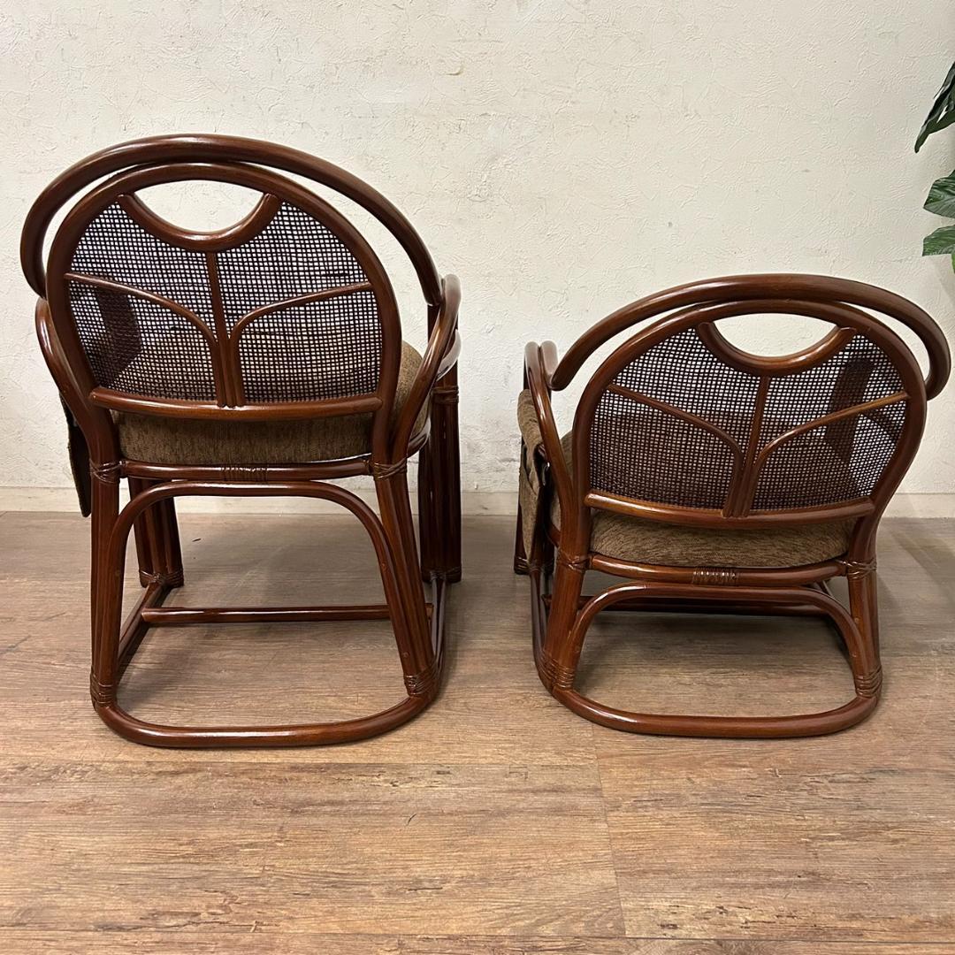 夫婦座椅子　1対　アジアンテイスト　籐　ラタン　イス　チェアー　2脚セット