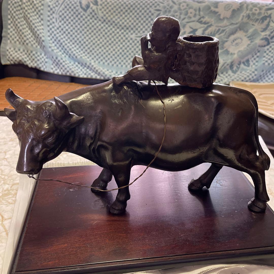 アンティーク品/立牛童子高岡銅器 台座付き送料無料（擦れや籠サビあり）⭐️大特価中