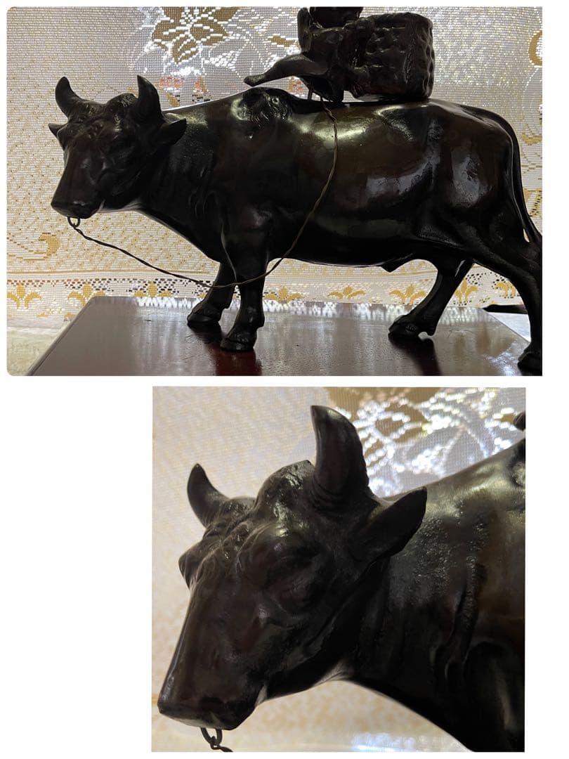 アンティーク品/立牛童子高岡銅器 台座付き送料無料（擦れや籠サビあり）⭐️大特価中