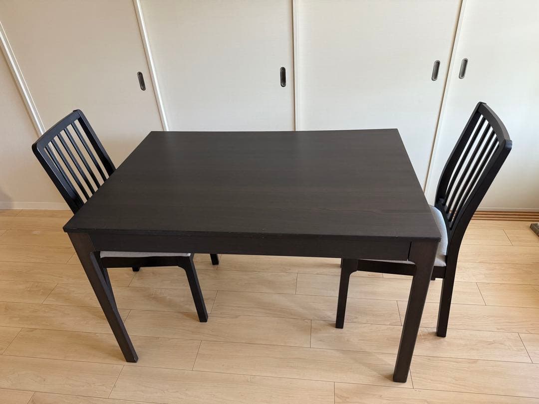 ダークブラウン 伸縮式ダイニングテーブル