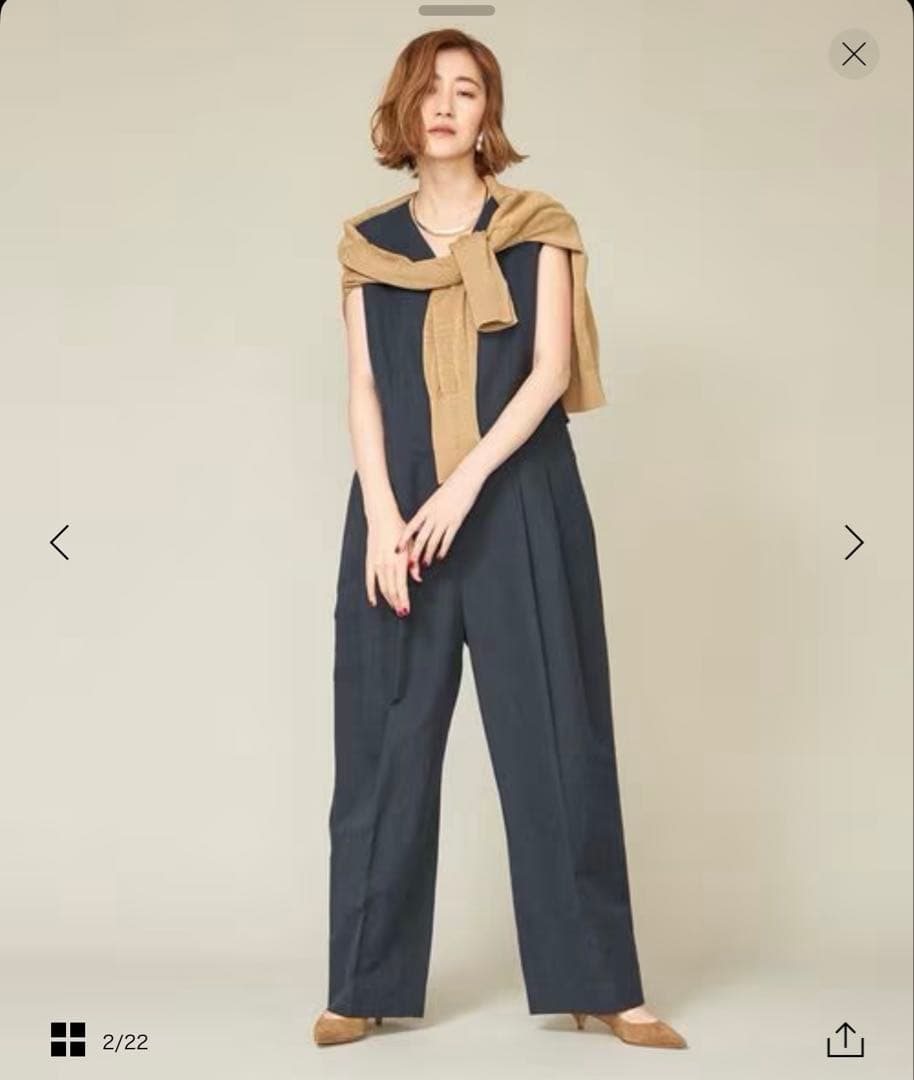 【美品】conte　ヘリンボーン Vネック オールインワン　ネイビー　辺見えみり